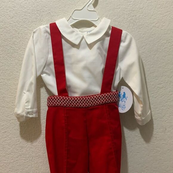 NWT Luli & Me Baby Boys Timeless Bliss Smocked Bubble - White & Red - Picture 5 of 5